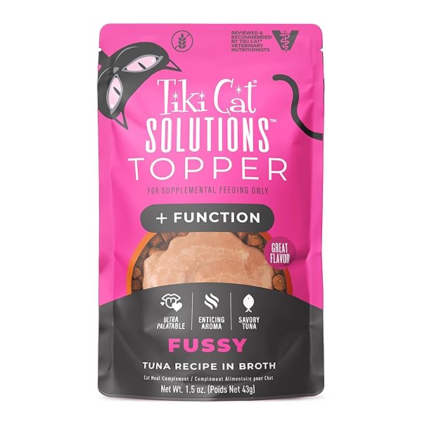 TIKI CAT SOLUTIONS TOPPER, FUSSY, TUNA RECIPE IN BROTH, 1.5 OZ. POUCH (12 COUNT)