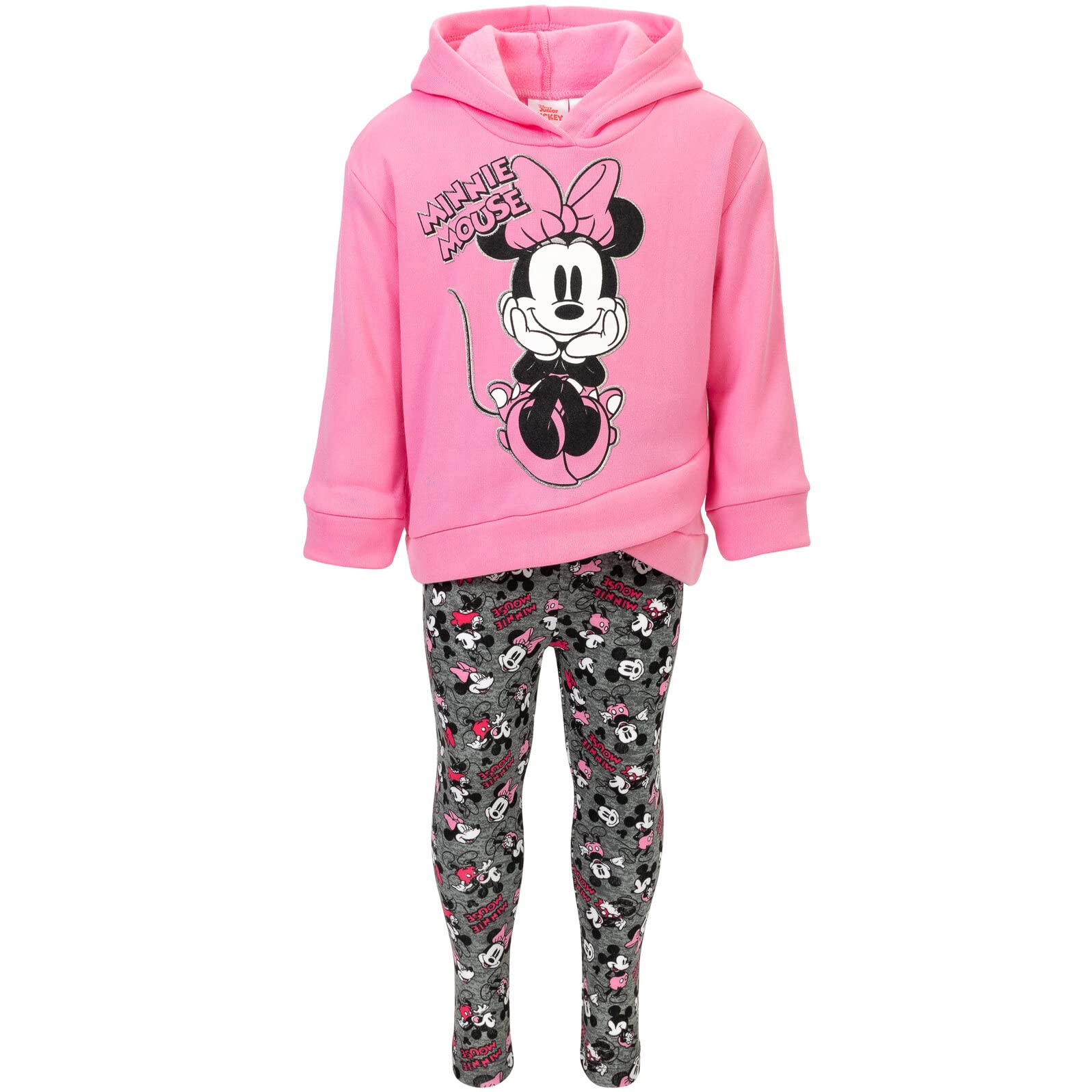 Disney Minnie Mouse Fleece Pullover Crossover Hoodie and Leggings Outfit Set Infant to Big Kid Sizes (12 Months - 14-16)