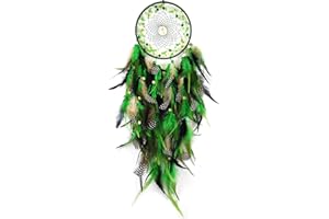 SOYUZU Green&Black Feather Dream Catcher for Bedroom, Dream Catcher with Moon Pendant, Large Dream Catcher for Wall Hanging Crafts