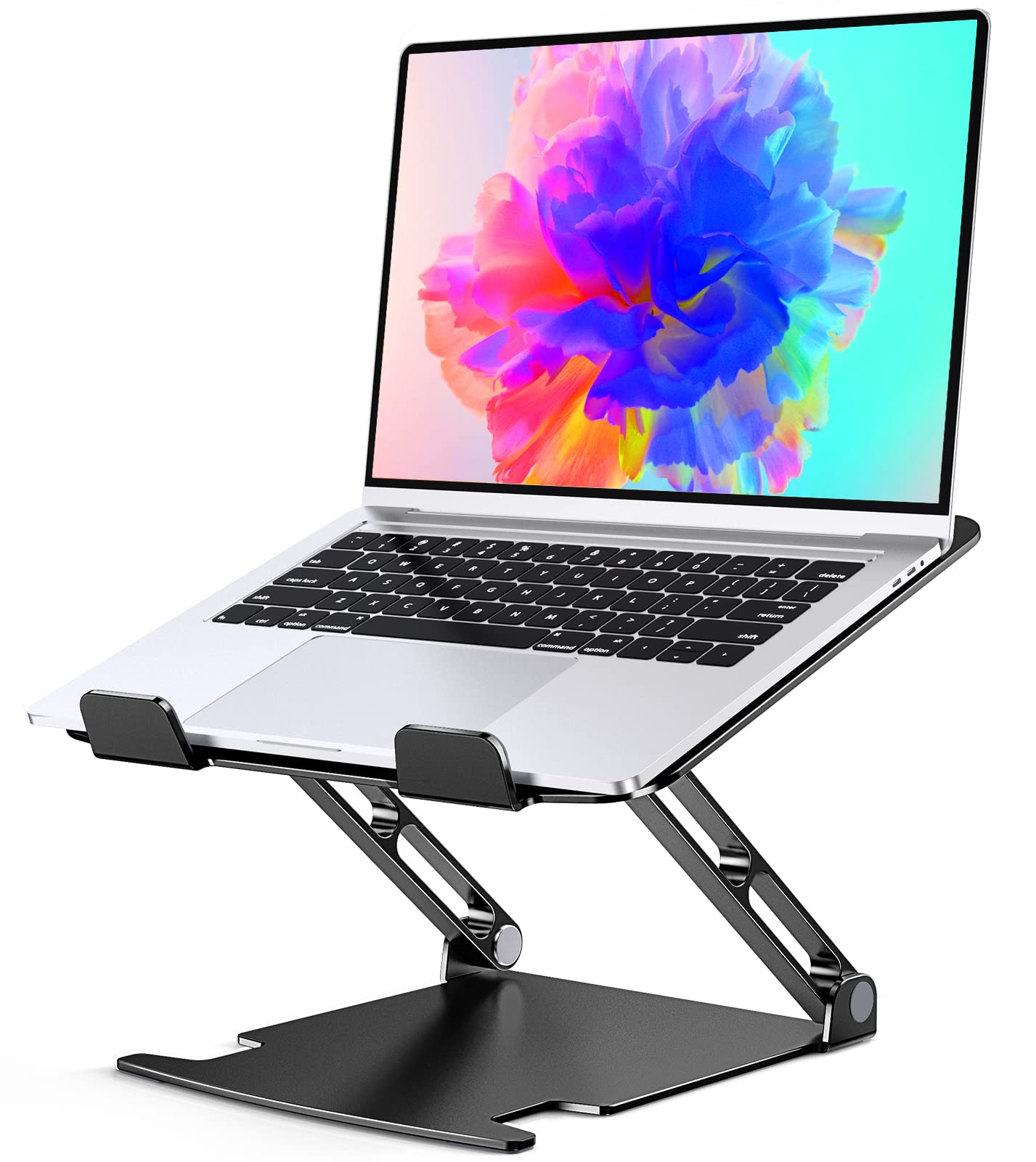 Glangeh Laptop Stand Aluminum Sturdy, Laptop Riser for Desk with Adjustable Heights/Angles, Double Rotation Axis Ergonomic, Ventilated Computer Stand Compatible with MacBook Pro (10-16")-Black