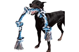 XIGOU Dog Rope Toys for Large Dogs Aggressive Chewers, Dog Chew Toys for Large Breed Indestructible, Heavy Duty Tough 3 Feet 5 Knots Dog Toy, Sturdy Rope toy for Dogs Tug of War Dog Toy Teeth Cleaning