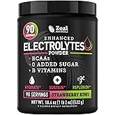 Zeal Naturals Electrolyte Powder - 90 Servings | Keto Electrolytes Powder | Zero Sugar, BCAAs, B-Vitamins | Potassium, Zinc, Magnesium | Hydration Powder Recovery Drink | Strawberry Kiwi