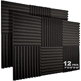 JBER 12 Pack Acoustic Foam Panels, 1" X 12" X 12" Studio Soundproofing Wedges Fire Resistant Sound Proof Padding Acoustic Tre