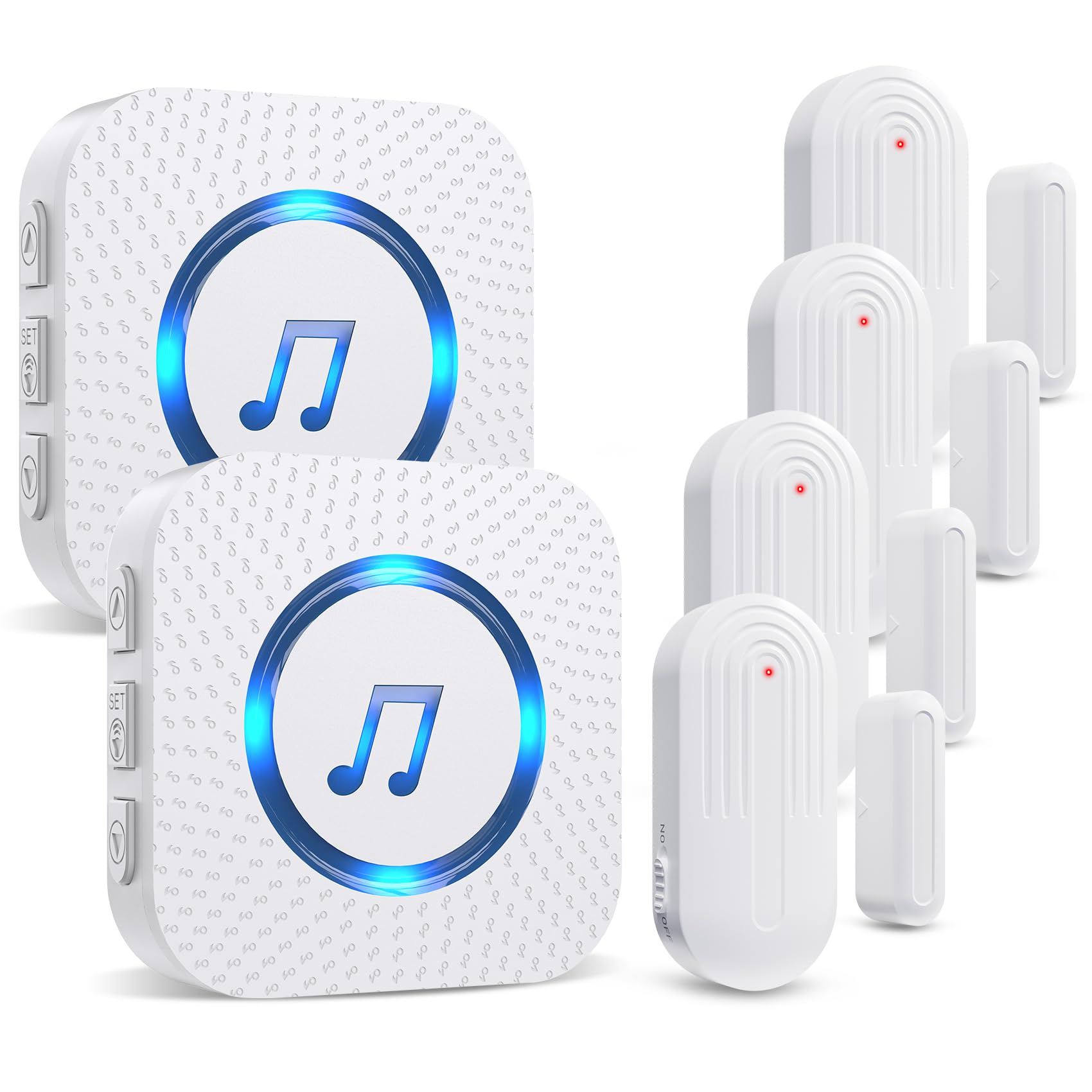 SANJIE Wireless Door Open Alarm Chime, 600FT Operating Range 55 Ringtones 5 Volume Level with LED Indicator,Door Alarm Sensor for Home Store Office Security When Opens,2 UK Plug-in Receivers 4 Sensors — image 1