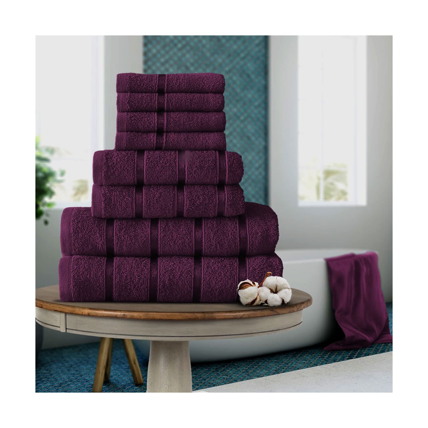 FAIRWAYUK 8-Piece Towels Bale Set for Bathroom, Ultra Soft Premium Quality Water Absorbent Towel Gift Sets, 100% Egyptian Cotton, 4x Face 2x Hand 2x Bath Towels, Purple