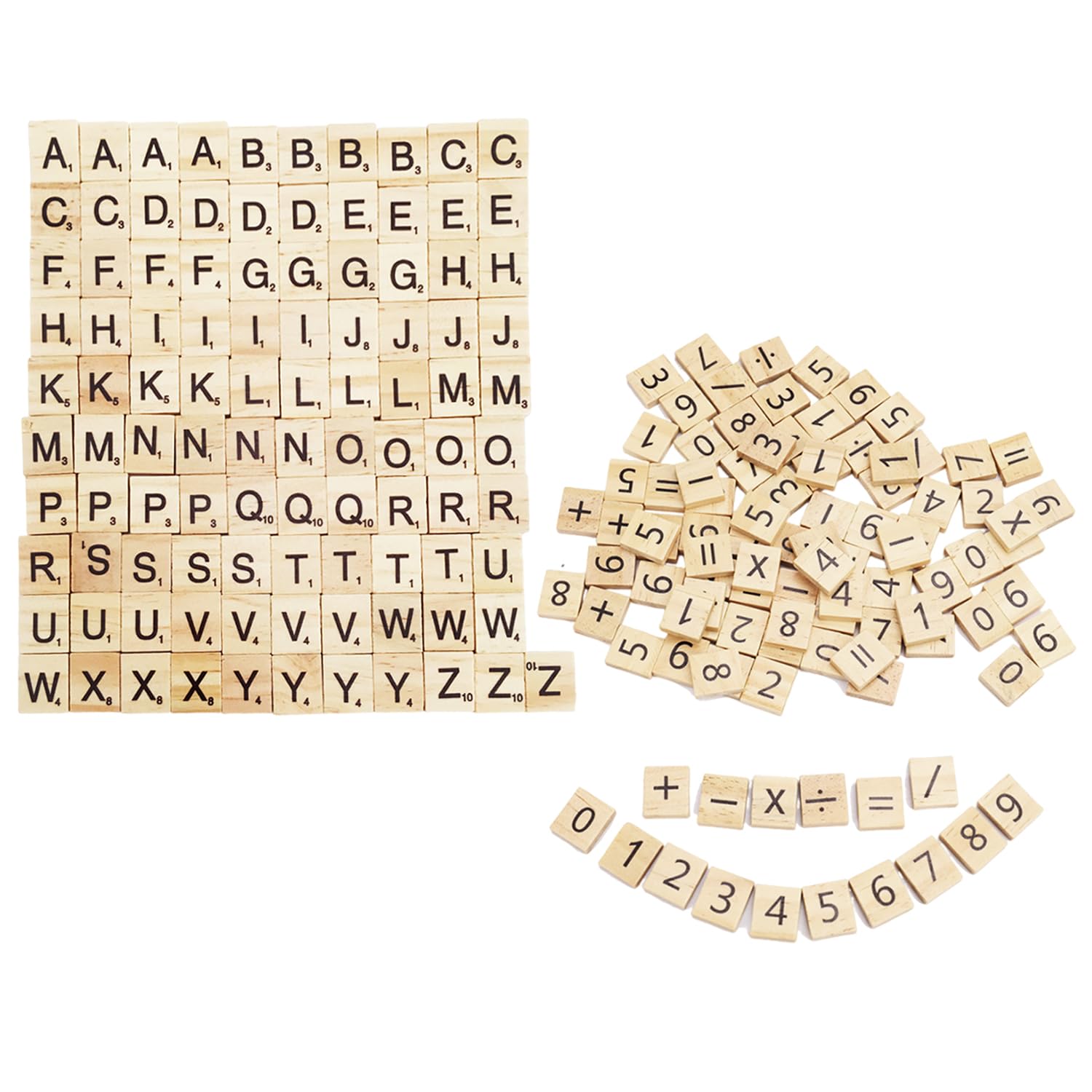 100 Pieces of English Alphabet Wood Chips and 100 Pieces of Number Symbol Wood Chips, Wooden Crafts, Creative Children's Toys, Mini Wooden Alphabet