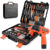 MarvTool 152 Piece Basic Tool Set, Portable Tool Box with 12V Cordless Drill, Home Repair Hand Tool Kit, General Household Drill Set, Toolbox with Storage Case for Homeowner, Handyman, Women, Men