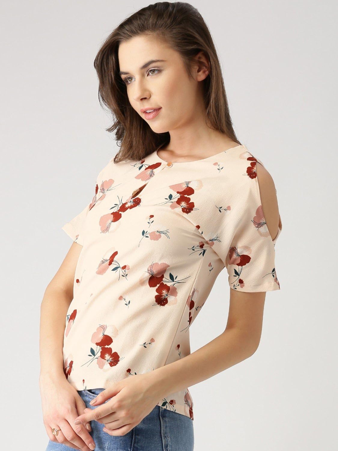 marie claire women's top (mc554--l, beige, large)