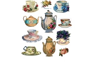 PAPER MOON MEDIA Victorian Teapot and Teacups with Flowers Collage Sheet
