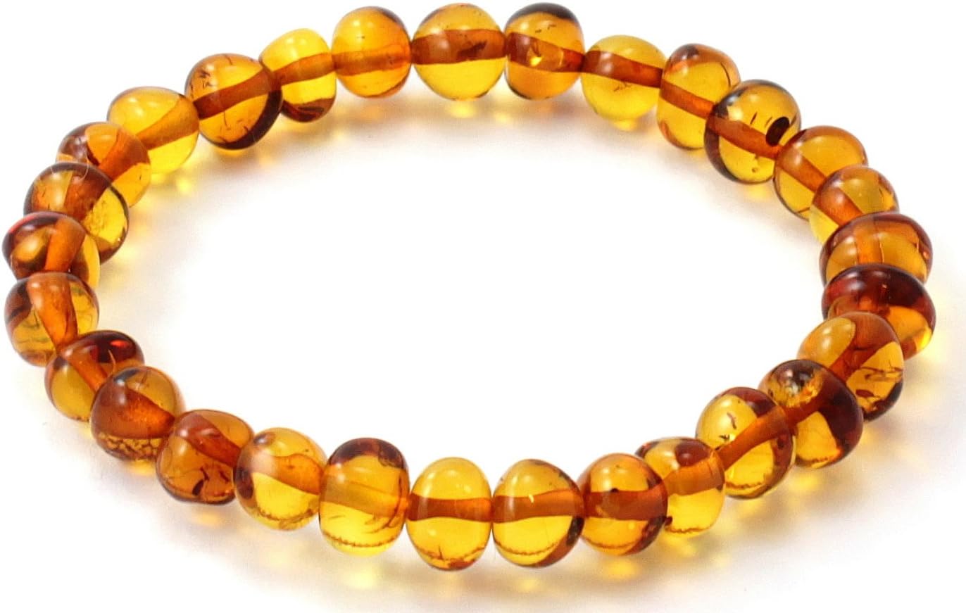 BoutiqueAmber Baltic Amber Bracelet - Adult Size (Women and Men) - 7-8 inches - Made on Elastic Band - Polished Baltic Amber Beads