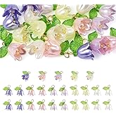 KISSITTY Lily Flower Charms for Jewelry Making Floral Dangle Pendants with Imitation Pearl Beads for DIY Earrings Necklaces Bracelets Crafts Wedding Ornaments Decor 25pcs