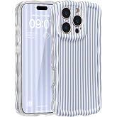 ZCDAYE for iPhone 16 Pro Max Wavy Edge Phone Case, Blue Stripes | Unique Wavy Curved Edge, Cute Striped Print, Soft Glossy TPU, Shockproof Slim Protective Girly Phone Cover, Comfort Grip
