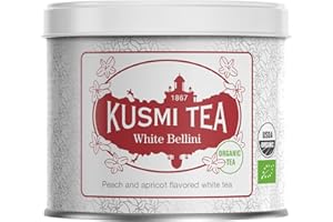 Kusmi Tea White Bellini - 3.5 oz Loose Tea Tin - Organic Blend of White Tea with Peach & Apricot