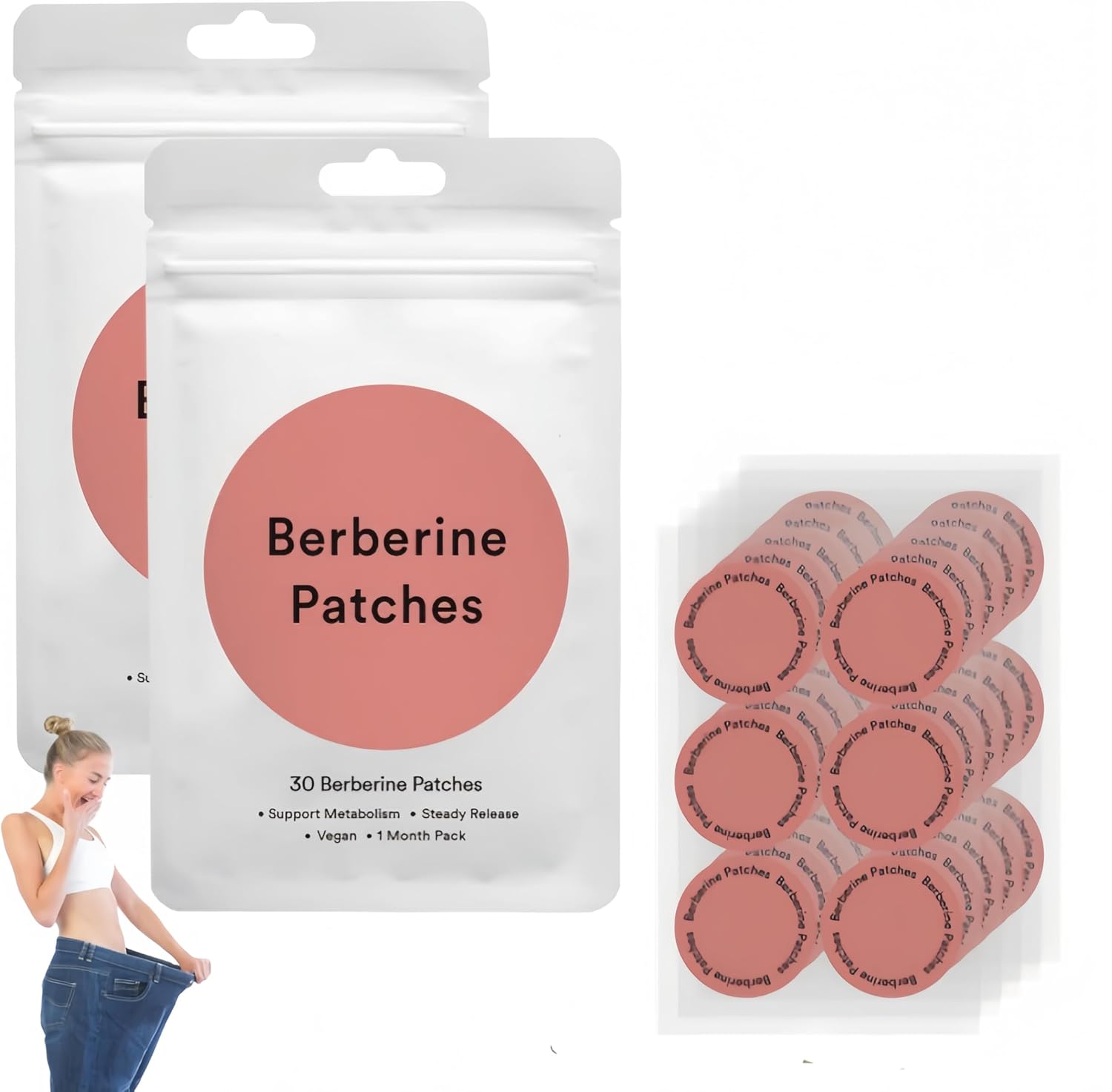 A Curated Vibe Berberine Patches, Supports Healthy Metabolic Wellness, Steady Release, Vegan, 30 Patches per Bag, 2 Bags