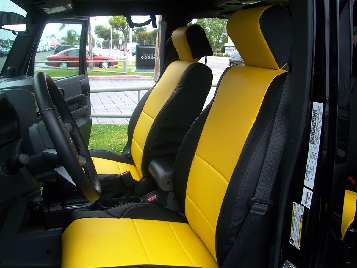 Iggee Artificial Leather Custom Made Original fit Front and Rear seat Covers Designed for Jeep Wrangler JK 4Doors 2007-2012 (Black/Yellow)