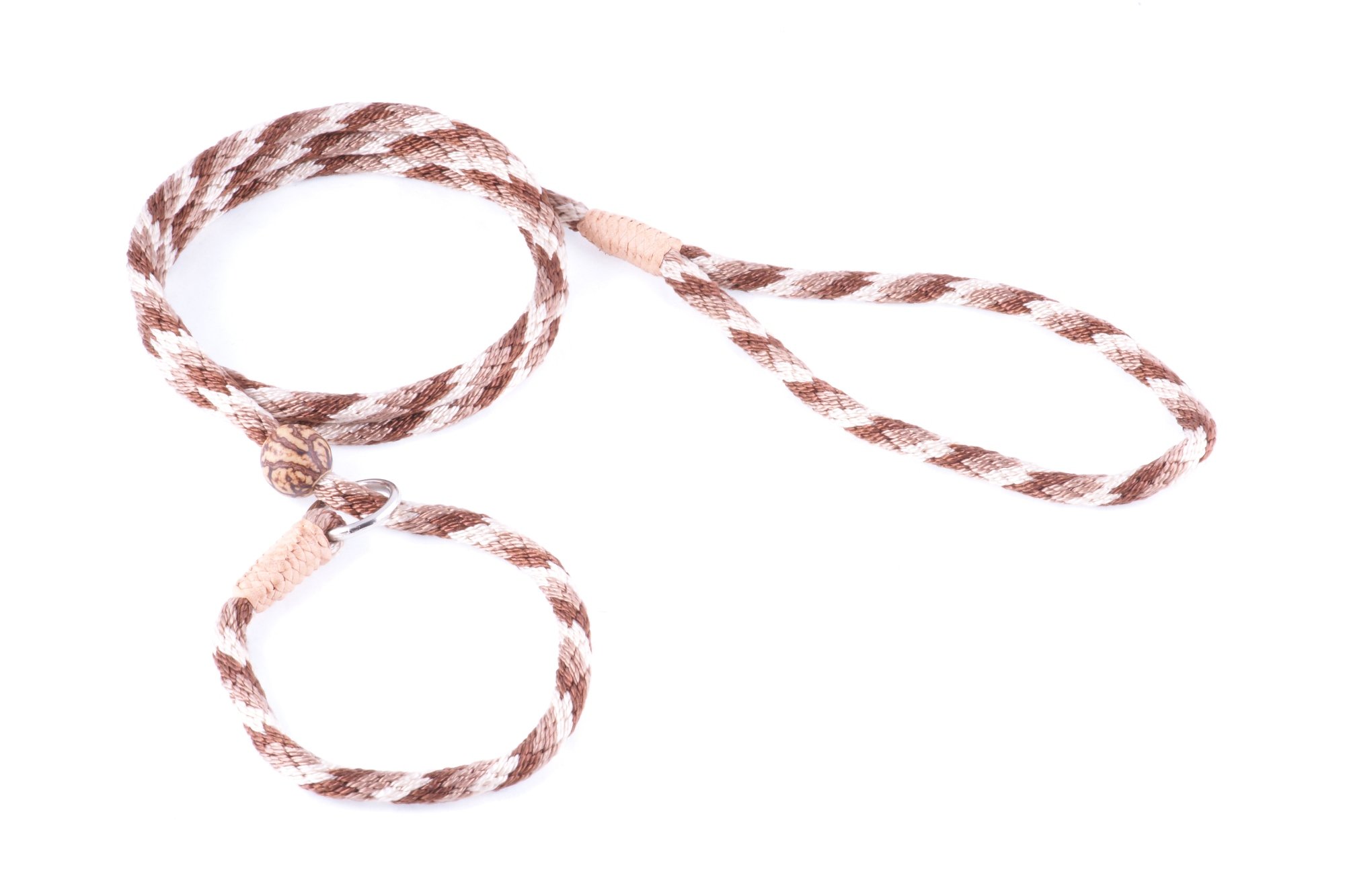 Alvalley Nylon Dog Training Leash with Stopper - Adjustable Nylon Rope Comes with Braided Leather at Ends - Tagua Bead Stopper Slip Lead - Suitable for Walking, and Training