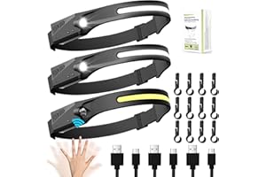 LAKUMIQI 3 Pack Rechargeable LED Headlamp, Motion Sensor, 230 Wide Beam, Light Buddy Headlamp, Suitable for Camping, Hiking, Walking, Running, Cycling