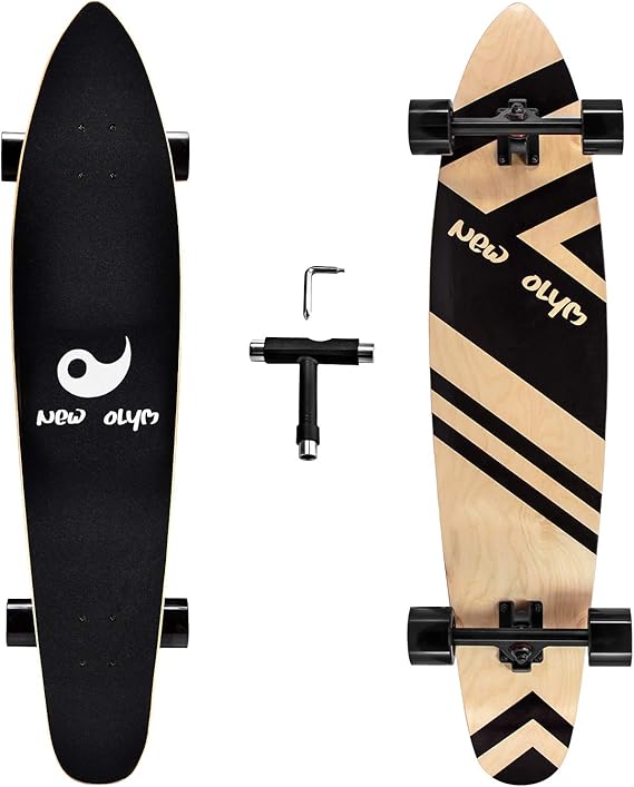 New Olym Longboard Skateboard, 44 Inch 8 Layer Canadian Maple Drop Through Longboards for Youths Beginners