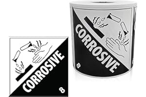 KOVOT - 500 Labels - 4"x4" Corrosive DOT (Class 8) Hazardous Materials Warning Labels 500 Dangerous Goods Labels on Roll D.O.T. Adhesive Stickers