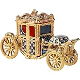 QIFU Hand Painted Blue Royal Carriage Figurine Trinket Box Hinged, Unique Gift for Family