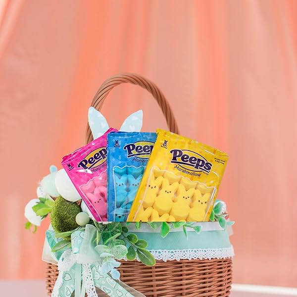 PEEPS EASTER MARSHMALLOW BUNNIES, PINK BLUE YELLOW, 4.5 OZ, 12 COUNT, 3 PACK