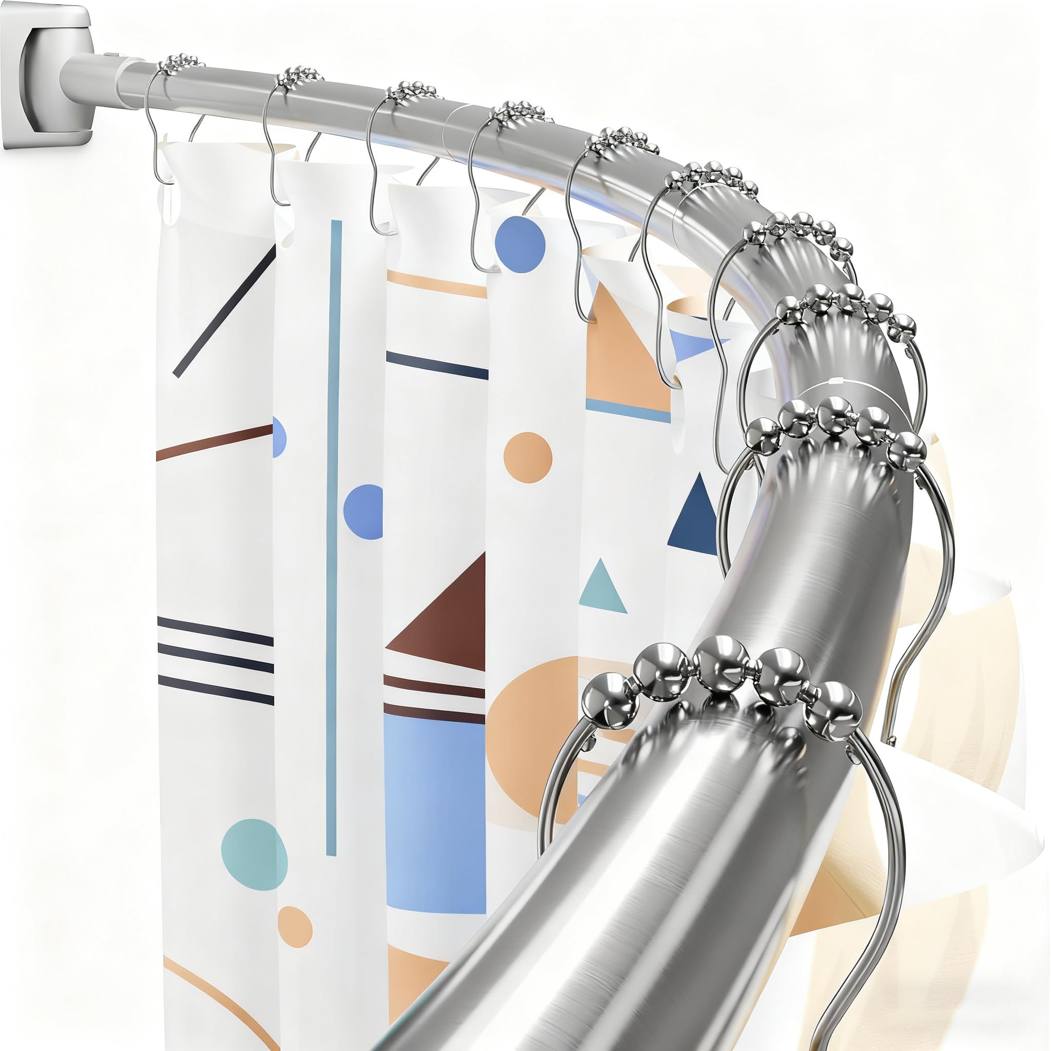 Photo 1 of Curved Shower Curtain Rod 35-76 Inches, Adjustable Length Round Shower Rod for Bathroom, Rust-Resistant Metal Rods, Brush Nickel Stainless Shower Curtain Rod For Large Shower Space, Need to Drill