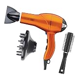 Infiniti PRO CONAIR Hair Dryer with Diffuser, Professional AC Motor, Tourmaline Ceramic Technology Blow Dryer, Includes Concentrator and Blowout Brush, Amazon Exclusive, Orange
