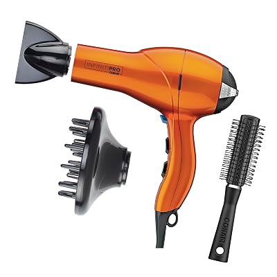 Infiniti PRO CONAIR Hair Dryer with Diffuser, Professional AC Motor, Tourmaline Ceramic Technology Blow Dryer, Includes Concentrator and Blowout Brush, Amazon Exclusive, Orange