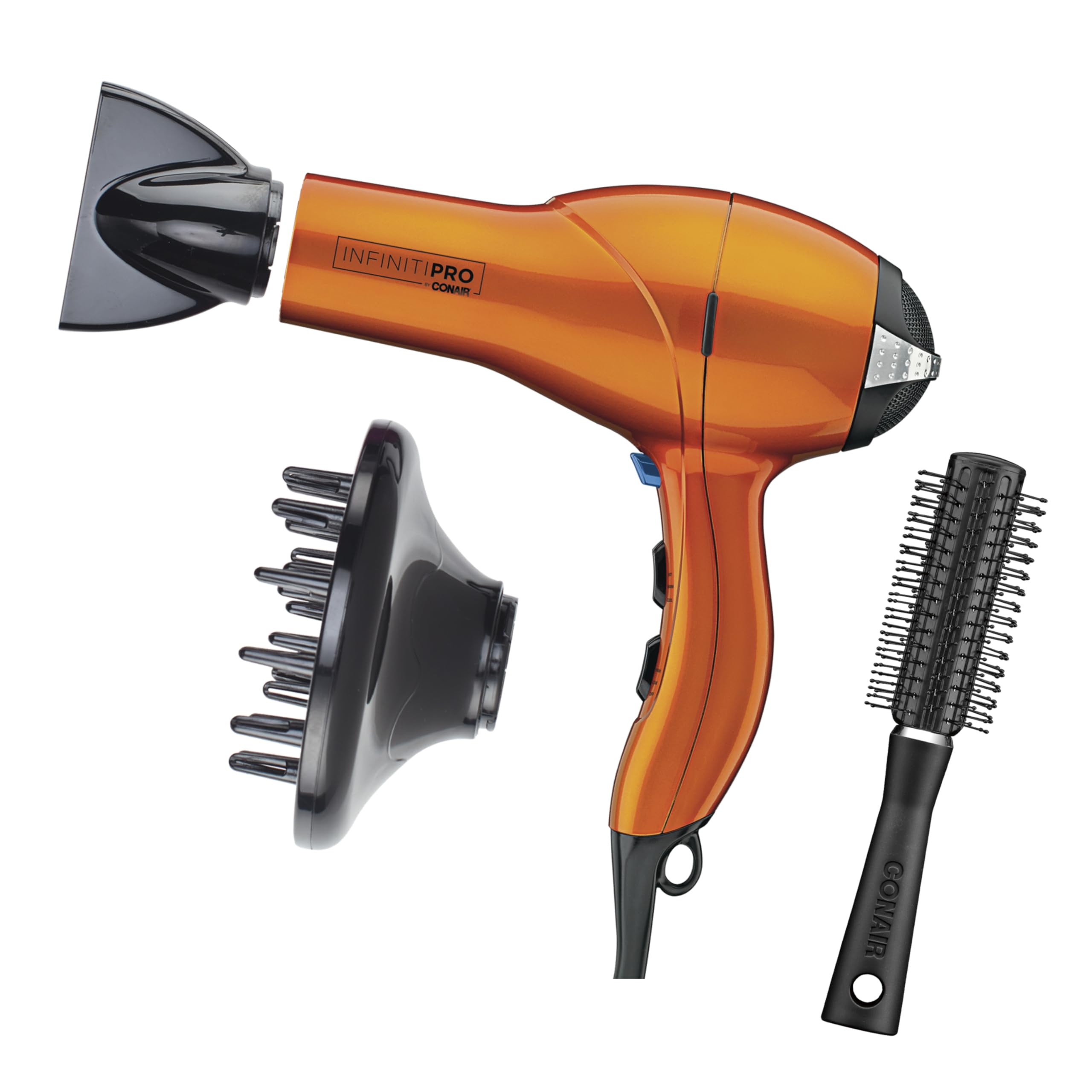 Photo 1 of Infiniti PRO CONAIR Hair Dryer with Diffuser, Professional AC Motor, Tourmaline Ceramic Technology Blow Dryer, Includes Concentrator and Blowout Brush, Amazon Exclusive, Orange