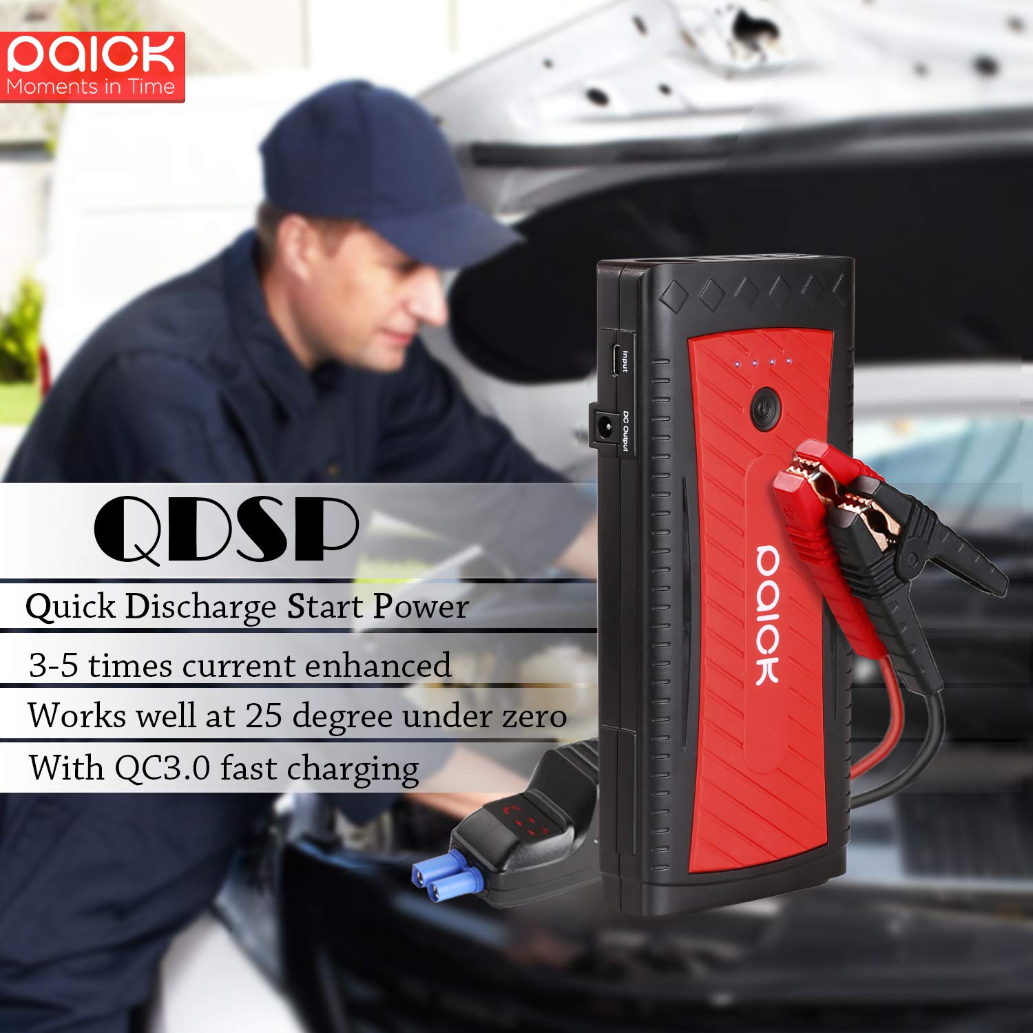 Paick Car Jump Starter 1300A Peak 3rd Generation QDSP Quick Discharge Start Power 12V Battery Booster (up to 8.0L Gas, 6.5L Diesel Engine)