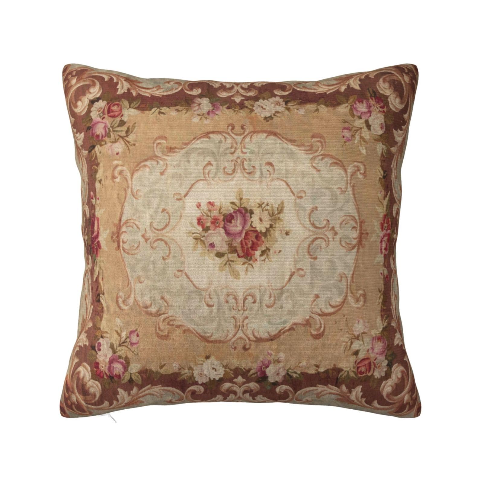 Photo 1 of *COVERS ONLY* NBFKDO Antique Rose Floral French Decorative Throw Pillow Covers Soft Square Pillowcases Cushion for Living Room Sofa Bedroom Farmhouse Home Decor 20"X20"