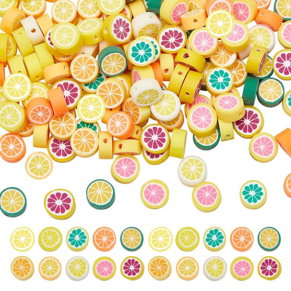 arricraft 170 Pcs Fruit Polymer Clay Beads, Multicolor Handmade Lemon Slice Horizontal-Drilled Heishi Spacer Fruit Beads for DIY Connecting Bracelet Necklace Jewelry Making Craft