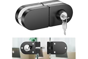 Ranbo Frameless Double-Sided Glass Door Lock,Clamp-On No-Drill,304 Stainless Steel,for 3/8"–1/2"(10-12mm) Swing Door,for Office,Storefront,3 Keys,Matte Black—Double Swing Doors Floor Lock Required