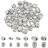 HOBBIESAY 60Pcs Antique Silver Tube Beads Tibetan Column Spacer Beads Bulk 1-4mm Large Hole Bracelet Bead Metal Tube Spacer Bead 6 Styles for DIY Bracelet Necklace Jewelry Making