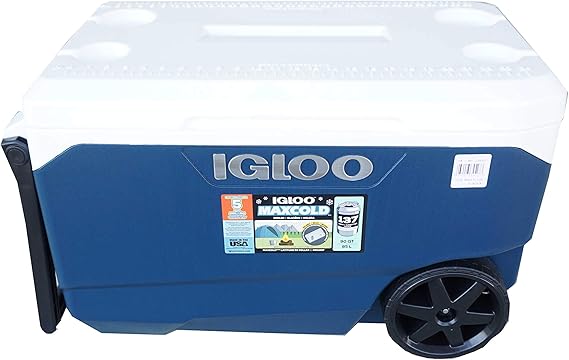 blue igloo cooler with wheels