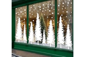 Whaline Large Christmas Window Clings 25.5" H White Xmas Tree Window Decals Winter Snowflake Reusable Anti-Collision Windows Decor for Holiday Home Glass Mirror Decor, 8 Sheets