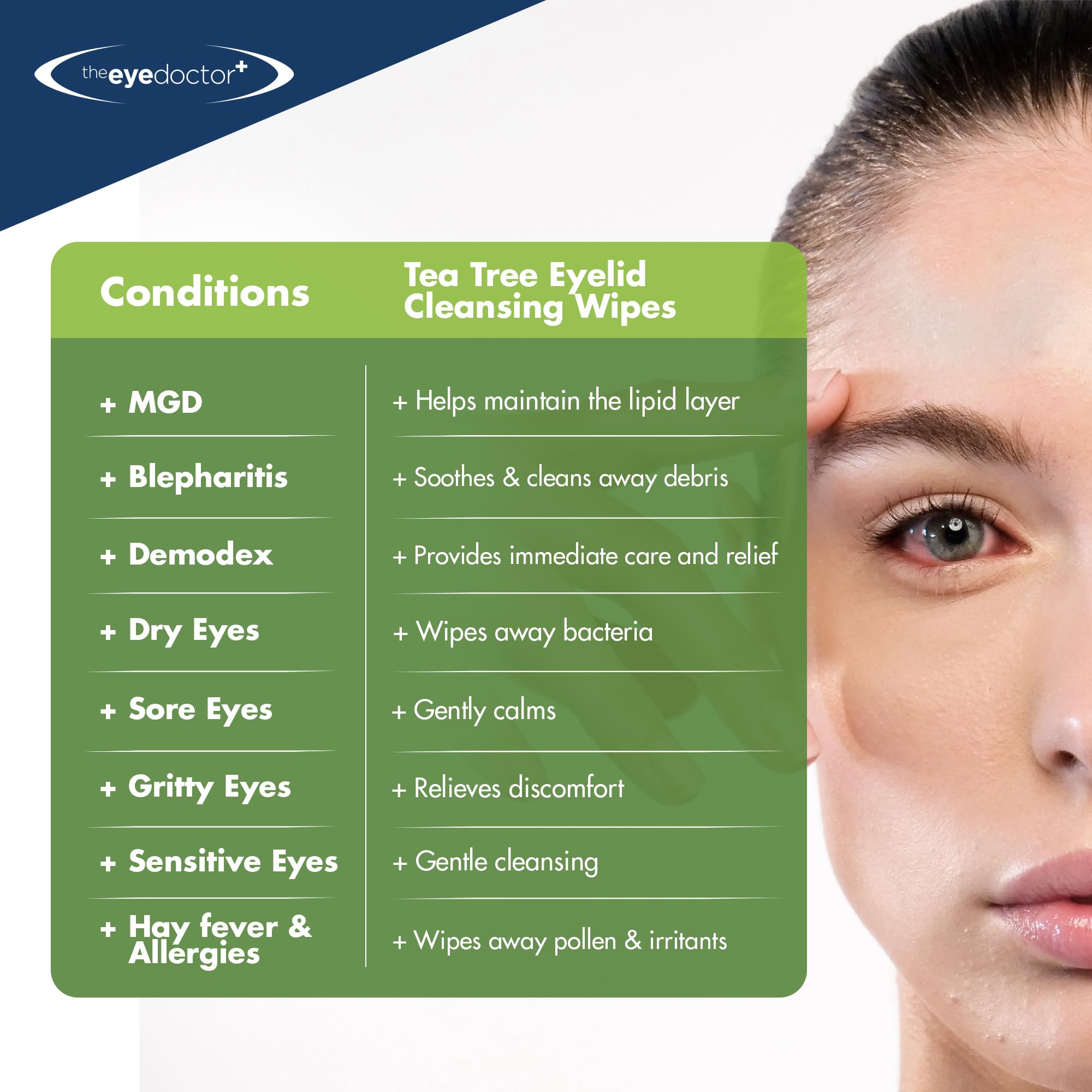 The Eye Doctor Tea Tree Eyelid Wipes - 40x Cleansing Lid Wipes Suitable for Dry Eye Blepharitis MGD & Demodex - Tea Tree, Coconut & Argan Oil