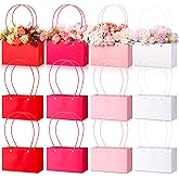 Geyoga 12 Pcs Valentine's Day Flower Bags Boxes for Arrangements Kraft Paper Floral Gift Wrapping with Handle Waterproof Bouquets Bags for Mother's Day Graduation Wedding Anniversary(4 Colors)