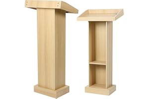 BEQUZON Wooden Lectern Podium Stand with Storage, Church Pulpit for Wedding Classroom Speech, Farmhouse Style, Khaki