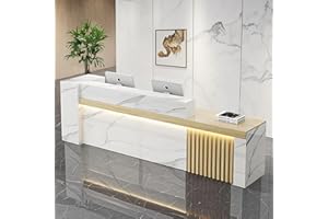 Nuipesn Reception Desk, Front Desk Reception Counter with Shelf & Lockable Drawers,Reception Table with Private Panels for Office,Beauty Salon (Maple + White Grain/Right, 87" L*24" W*39" H)