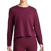 Reebok Womens Embroidery Hit Long Sleeve Crewneck Top, Standard Fit, Lightweight Stretch Cotton Fabric