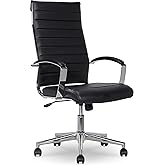 Amazon Basics High-Back Swivel Office Chair with Lumbar Support, Ergonomic Ribbed Faux Leather, Adjustable Height, 45.25" x 24.75" x 23.25", Black