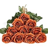 DuHouse 10pcs Silk Roses Artificial Flowers Fake Rose for Arrangement Wedding Party Home Decoration (Burnt Orange)