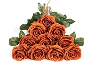 DuHouse 10pcs Silk Roses Artificial Flowers Fake Rose for Arrangement Wedding Party Home Decoration (Burnt Orange)