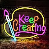 Folkive Keep Creating Neon Sign for Wall Decor Dimmable Paint Palette Led Sign for Studio Draw Neon Light for Drawing Room Art Classroom Paint Party Decorations Gift for Painter