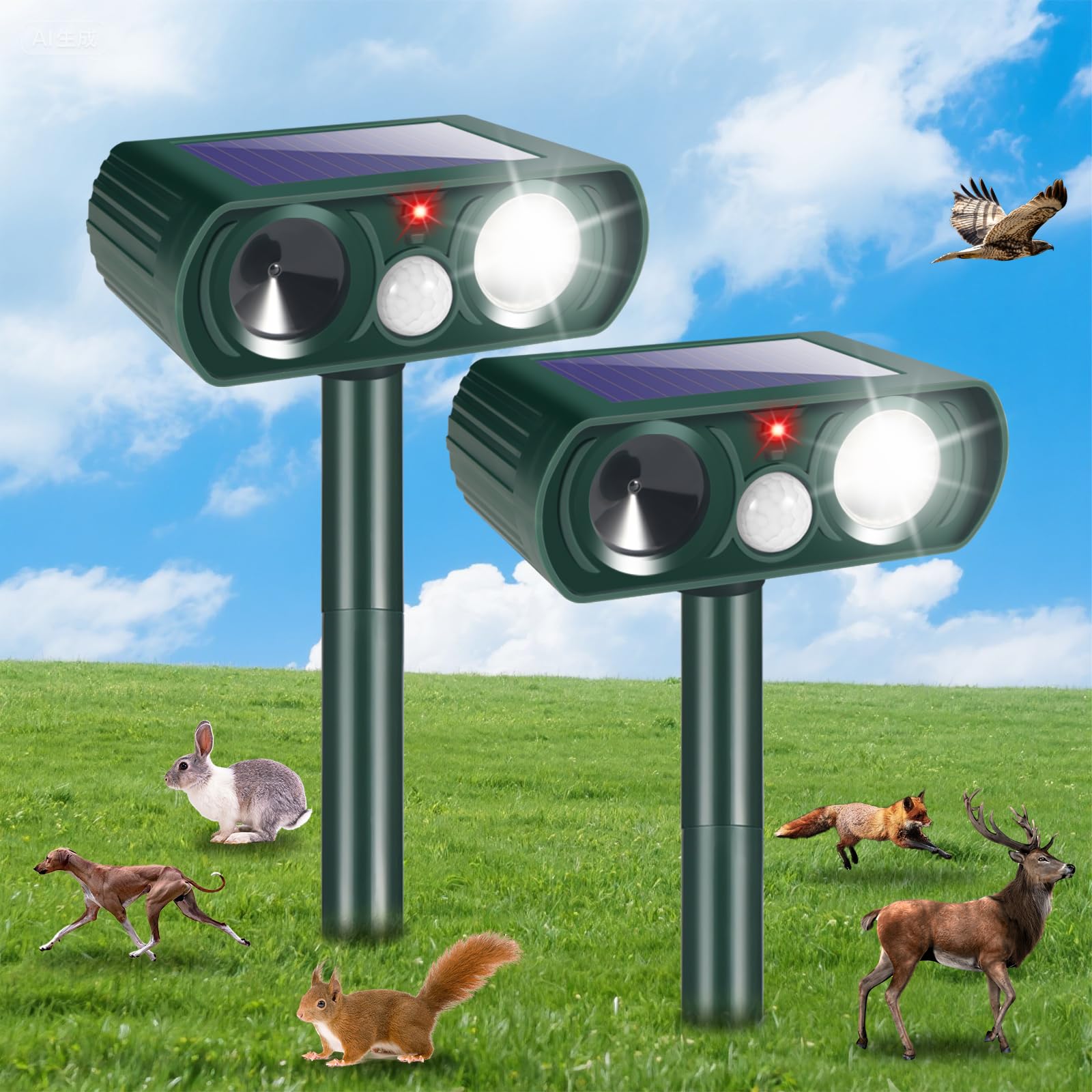 Photo 1 of Solar Ultrasonic Animal Repellent Outdoor Cat Repellent Deer Repeller with Motion Detection & Flashing Light,Animal Deterrent Devices for Dog Squirrel Raccoon Skunk Rabbit Out of Garden Farm Yard