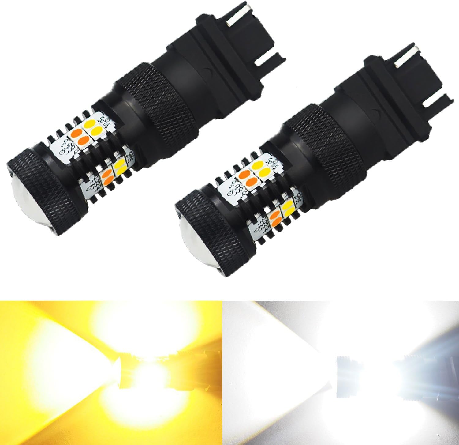 PRIME LED 3157 3155 3457 4157 Switchback | 16 3030 Chipsets | Brightest | Dual Color Front Turn Signal & Clerance Light | Amber 700Lm White 900Lm (pack of 2)