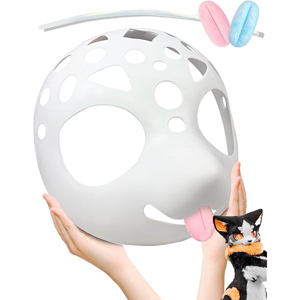 Masque Fursuit Blanc DIY – 5 Pièces PVC Grands Yeux – Sangle Réglable – Cosplay, Halloween, Mascarade