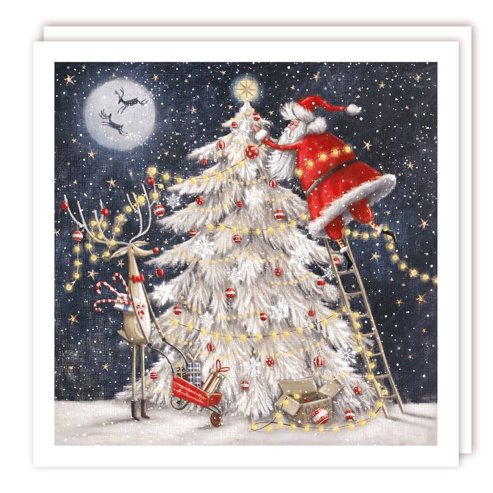 Tracks Publishing Charity Christmas Cards - Father Christmas Decorating the Tree - Eco-Friendly - Pack of 5 Cards