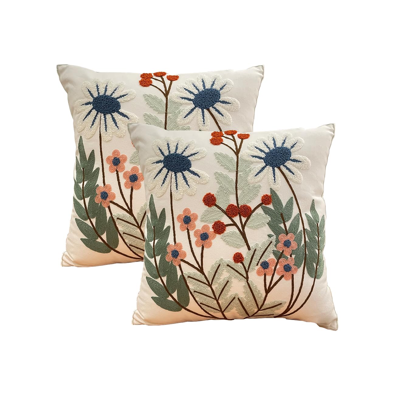 Photo 1 of YIcabinet Pillow Covers Set of 2, Embroidered Leaves Pattern Throw Pillow Cover,Square Cotton Cushion,Pillow Case for Sofa Bedroom Couch,18"x18"